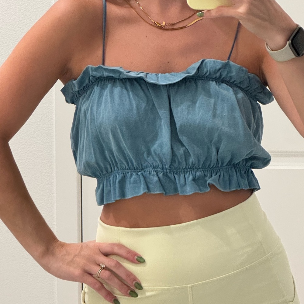 Blue Ruffled Spaghetti Strap Top - Picture 3 of 5